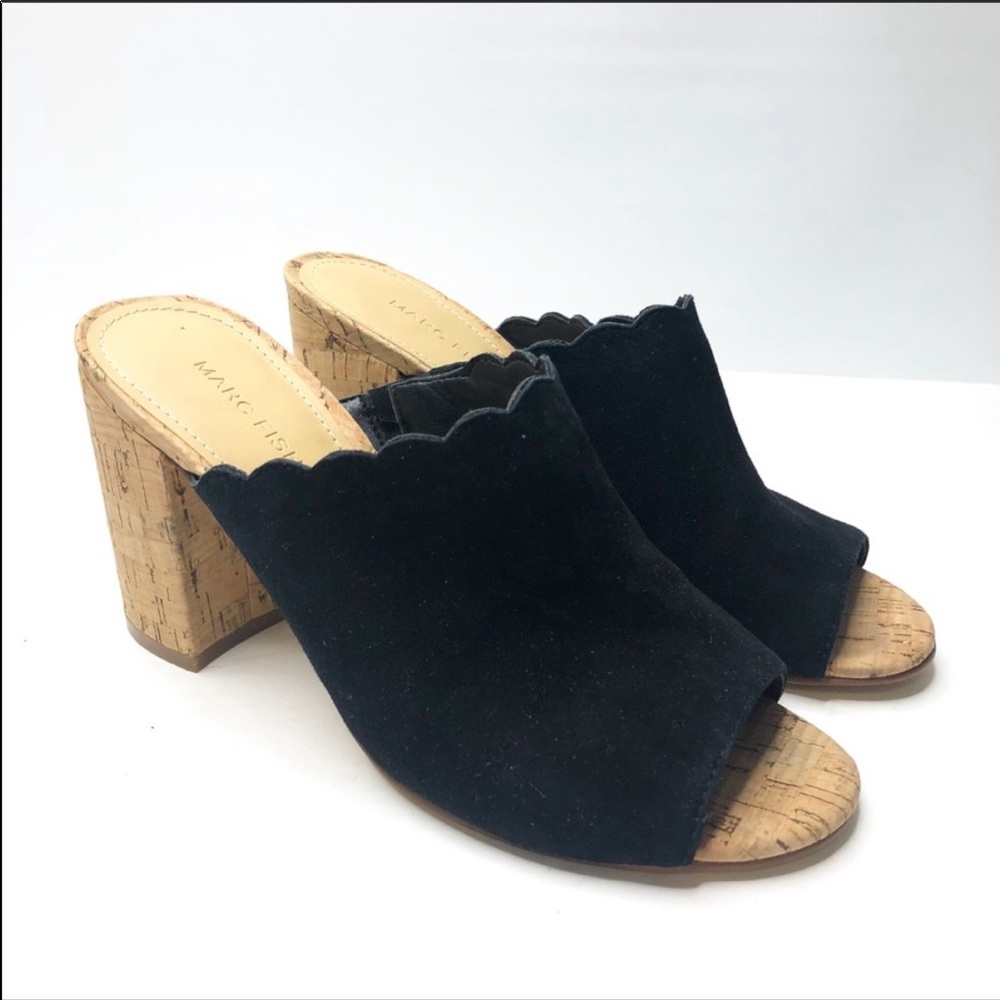 Marc Fischer black suede block heel slides